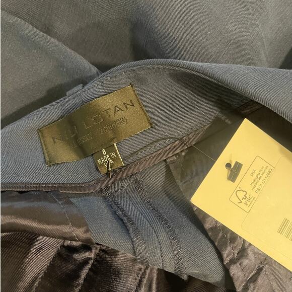 NEW! Nili Lotan 8 Dayton Linen & Silk $675 Wide Leg High Waist Pants Navy Blue - Picture 5 of 10